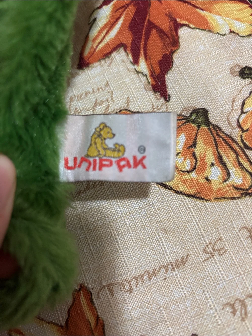 Green Woodland Plush Cushion with Attached Brown Buffalo
